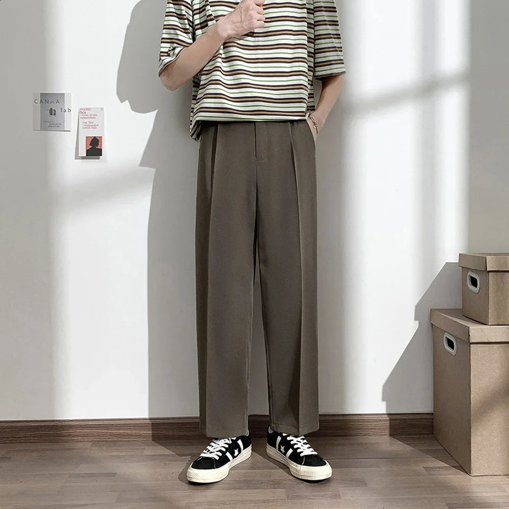 Men Suit Pants Solid Full Baggy Casual Wide Leg Trousers for Mens Khaki Black White Japanese Style Streetwear Oversize Pants Man 240822