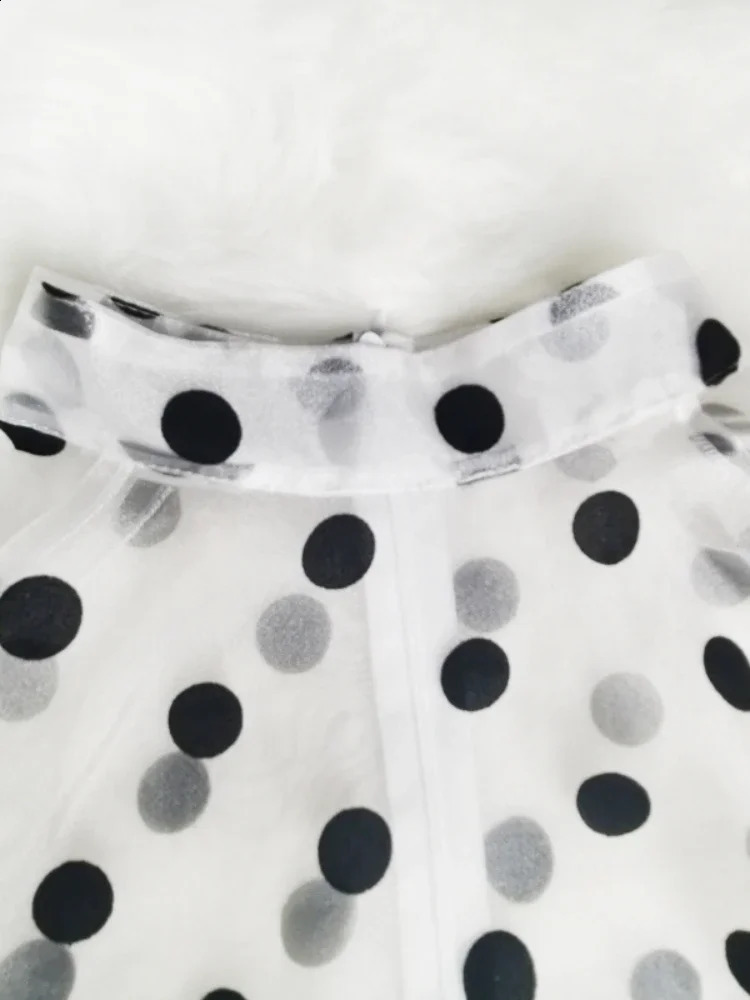Plus Size Women White Blouses Polka Dot Peplum See Through Sexy Thin Transparent Half Flare Sleeve Waist Belt Tops Shirt Fashion 240821