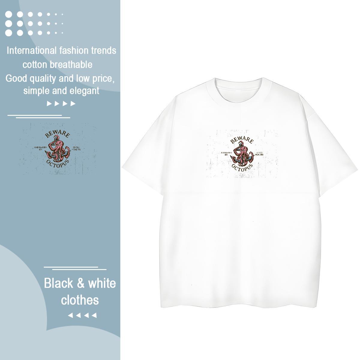 2024 DIY T Shirts Women O Neck Short Sleeves 100% Cotton 230g Women Tees Anime Oversized octopus Daily Wear Lady Clothes