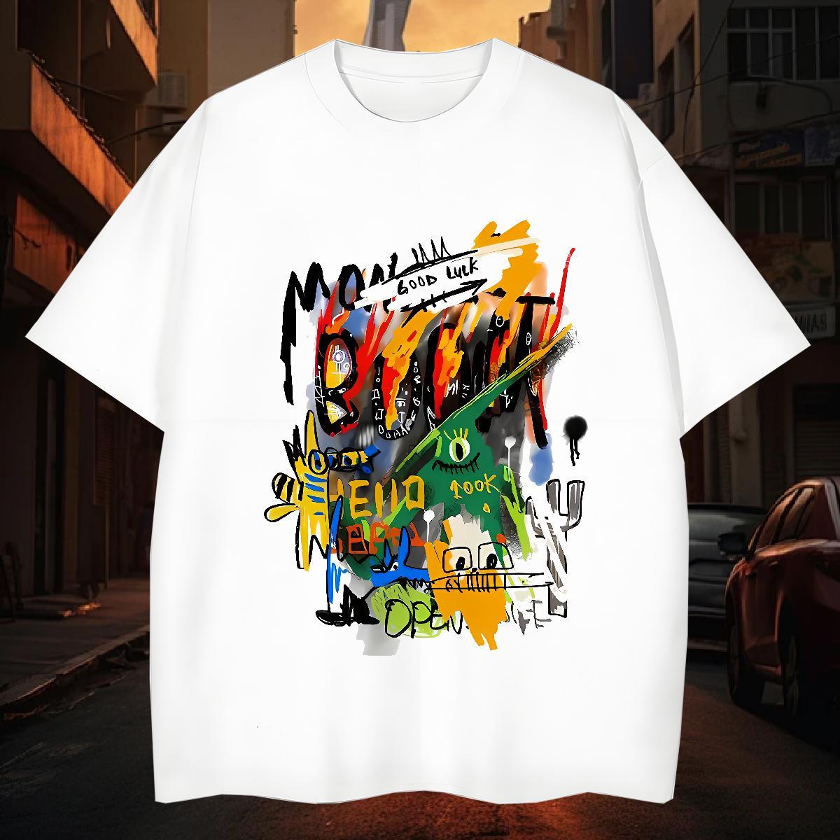 Free Shipping Mens Tshirts 230g Cotton Street Casual graffiti O Neck Short Sleeves T-Shirts Classic Asian Size Polos
