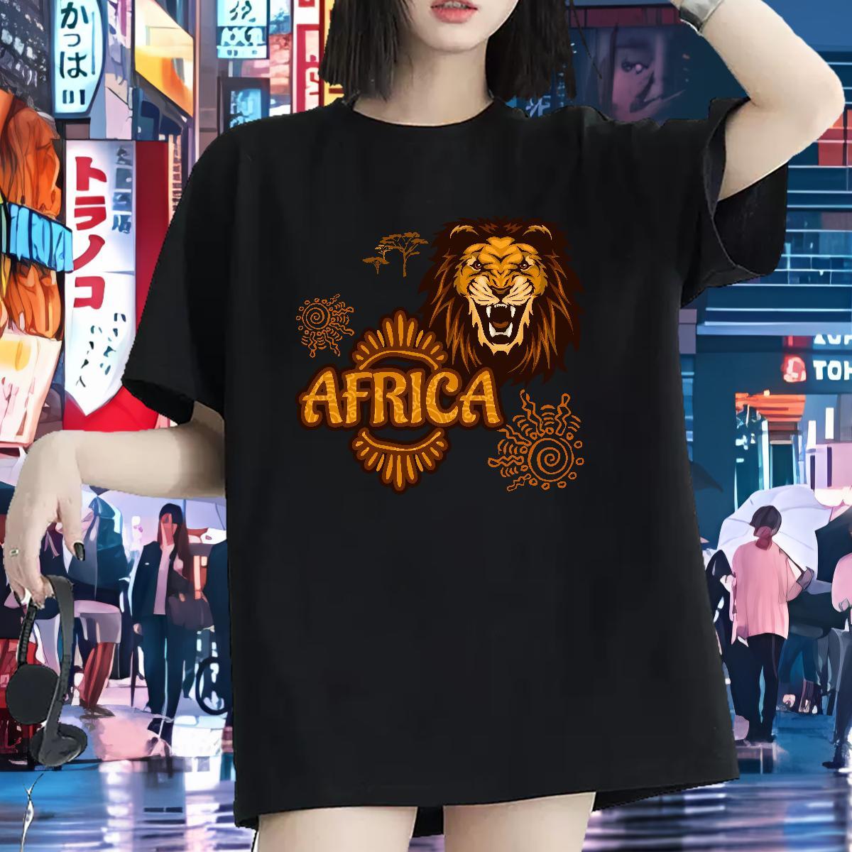 New Arrival T Shirts Women Short Sleeve O-Neck 100% Cotton 230g Tshirt for Man Woman Oversized L-4XL Africa lion Street Designer Tops Tees