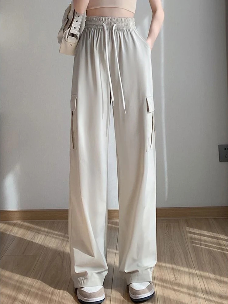 Zoki Y2K American Cargo Pants Women Streetwear Harajuku Retro Trousers Casual High Waist Lace Up Vintage Bf Wide Leg Pants 240821
