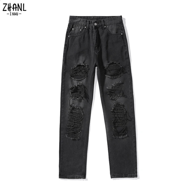 Brown Ripped Vintage Womans Distressed Jeans Streetwear Hole Hip Hop High Waist Pants Fashion Straight Denim Trousers Ladies 240821