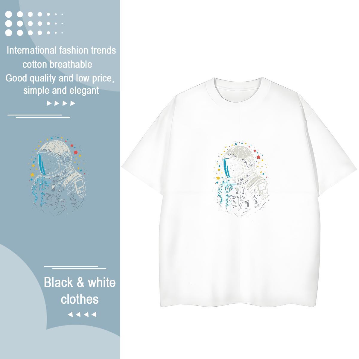 Free Shipping Womens Tshirts 230g Cotton universe Daily Outfit Women T Shirts Round Neck Short Sleeve Floral Print Clothings