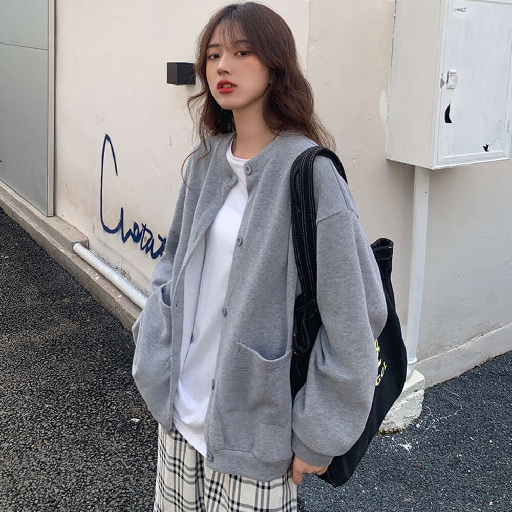 Spring and Autumn New Korean BF Style Loose Simple Solid Color Versatile Single breasted Cardigan Casual Jacket Women's Top dongdumaoyi
