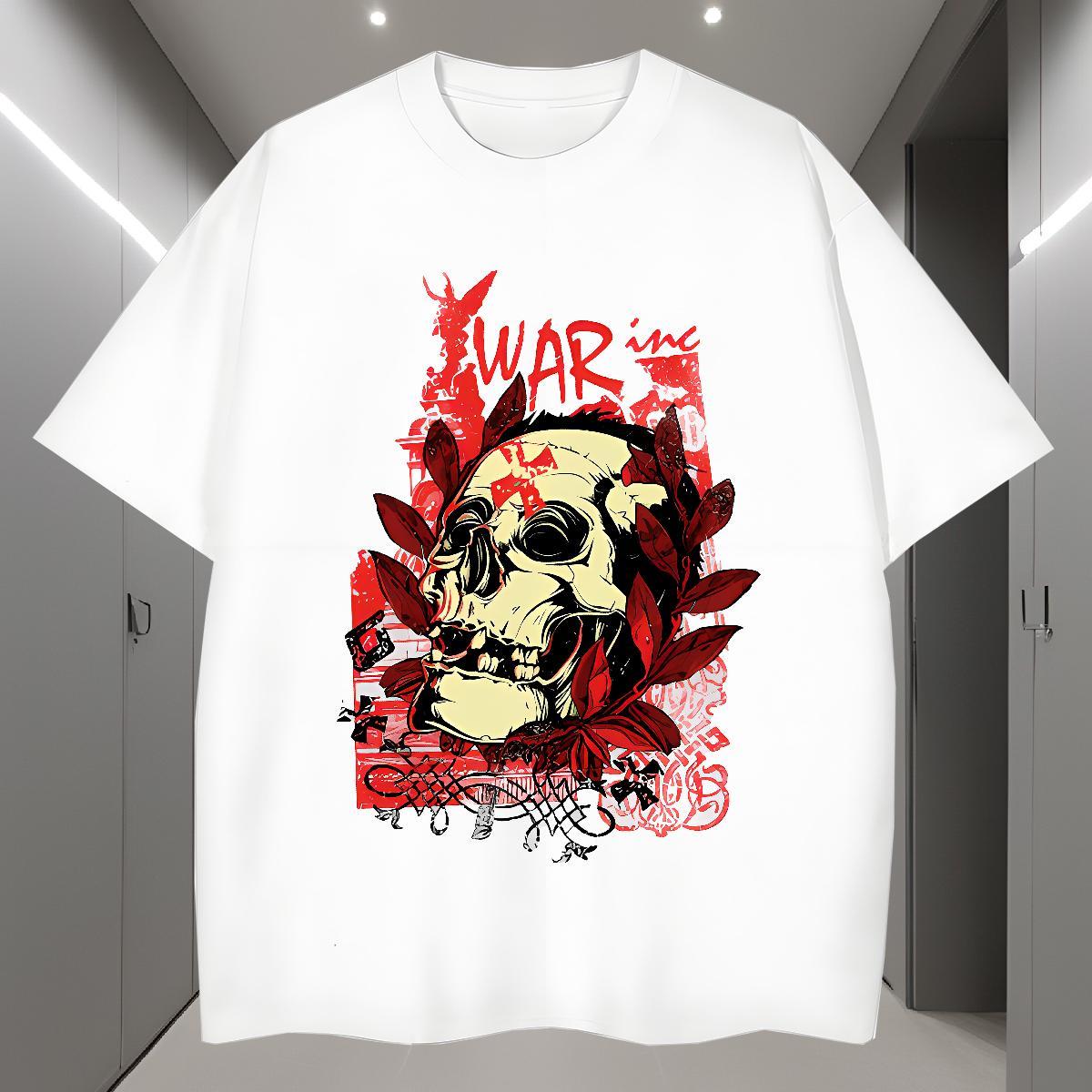 Factory Direct Summer Casual Tshirts skull Breathable Short Sleeve 230g Pure Cotton T-Shirts for Men Popular DIY Tops