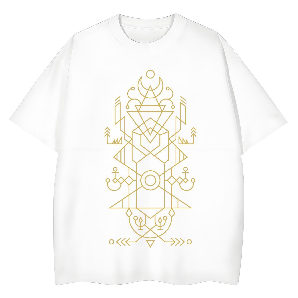 Free Shipping Unisex Tshirts 100% Cotton 230g Geometric line Sports Street Wear T-Shirts Breathable Crew Neck Skull Top Tees