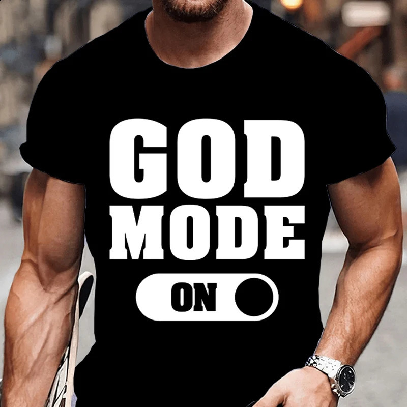 Summer fashion mens Tshirt God pattern flat printed summer short sleeved dress casual 240822
