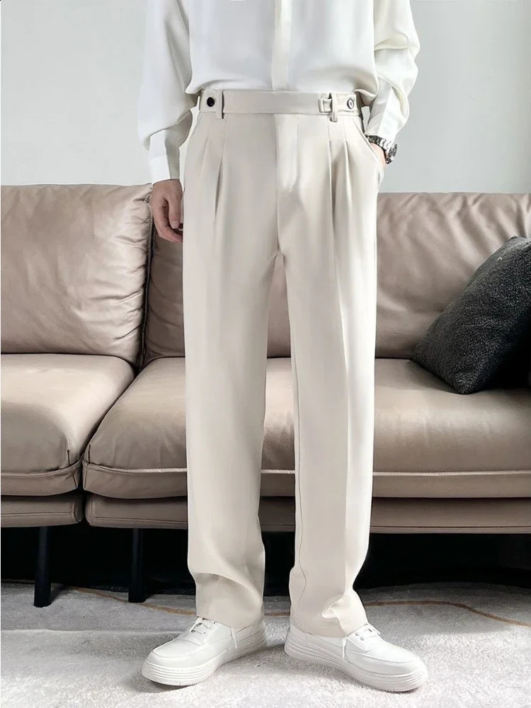 Social custom mens suit pants solid color polyester Trouser business straight elegant relaxed fashion 240821
