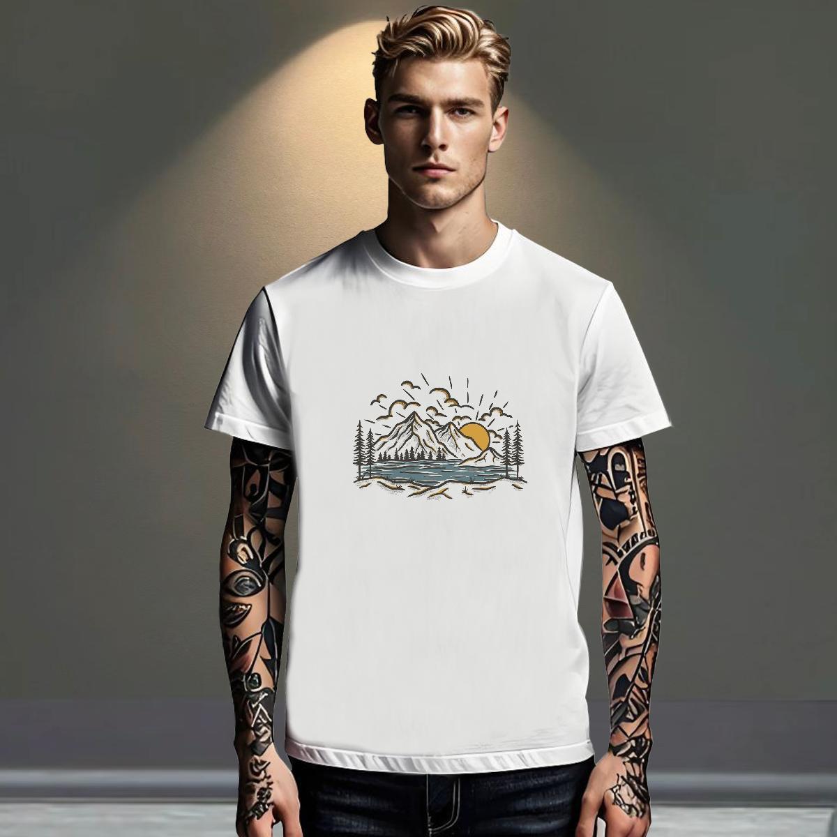Brand Men Clothes T-Shirt Outdoor 100% Cotton 230g Anime Breathable Crew Neck mountains T Shirt For Man Designer Fashion Tee Shirt