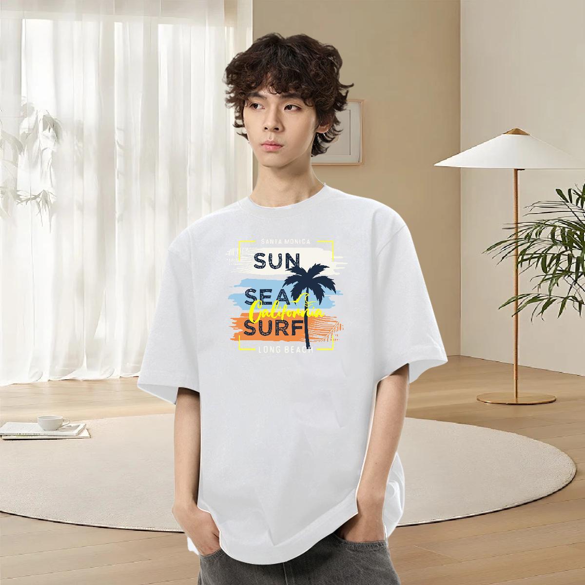 Comfortable Men Tshirts Casual Beach 230g 100% Cotton Oversized O Neck Short Sleeves tree T Shirt For Man 2024 DIY Clothings