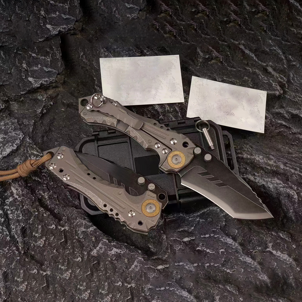 Drop Shipping MBB T1 Survival Tactical Folding Knife Z-Wear Titanium Coating Stone Wash Tanto Point Blade CNC TC4 Titanium Alloy Handle Ball Bearing EDC Pocket Knives