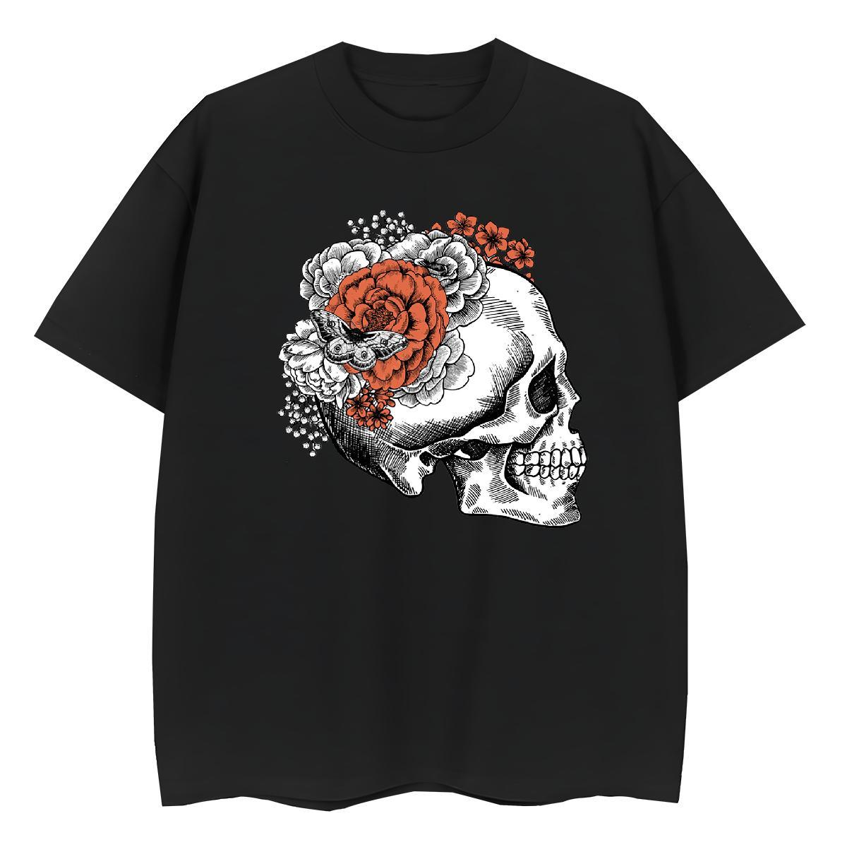 Classic T-Shirts for Women 230g Pure Cotton Crew Neck Breathable High Street Hip Hop flower Women Tees Soft Oversized Tee Shirt