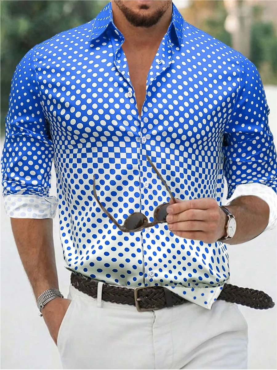 Mens long sleeved shirt Gradient pattern 3D printed top for spring and autumn fashion casual mens unisex clothing 240822
