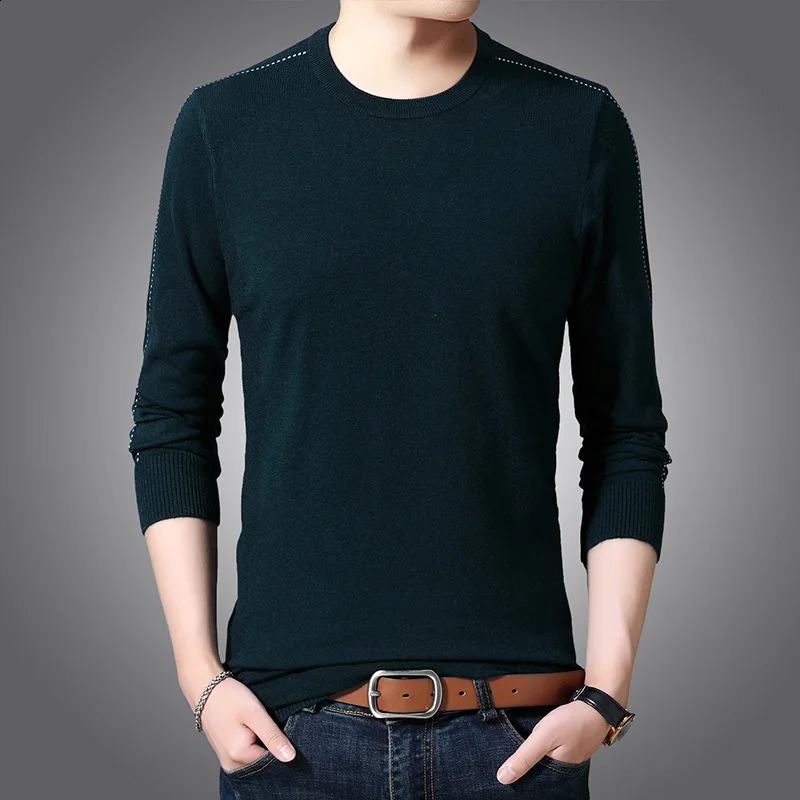 Mens round neck trend solid color sweater autumn and winter mens casual fully matched long sleeved knitted zipper 240821