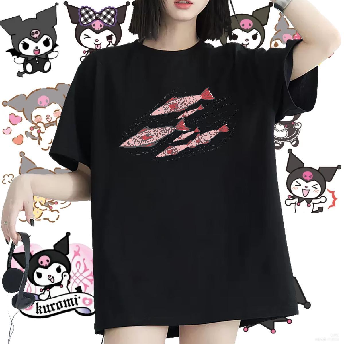 2024 Casual T shirt Comfortable 230g 100% Cotton Unisex Tshirts Anime Oversized fish Street Wear Lady Polos