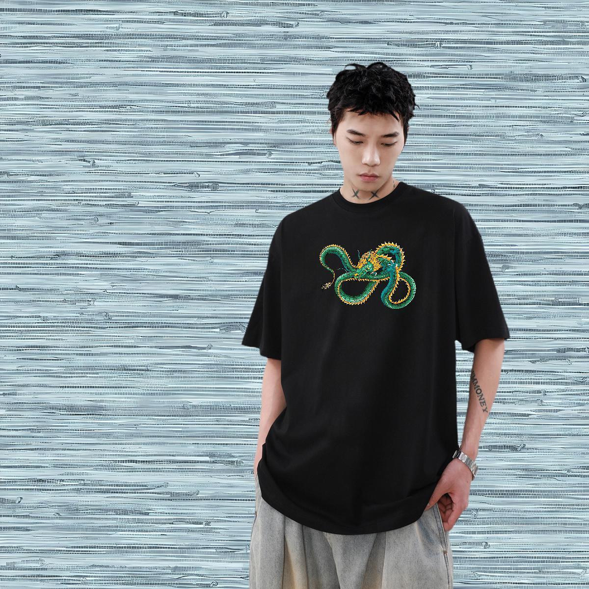 2024 Spring Summer Men Clothes T-Shirt dragon Breathable Short Sleeve 230g 100% Cotton Man T Shirts Loose Fit Custom Print Plus Size Tees Shirts