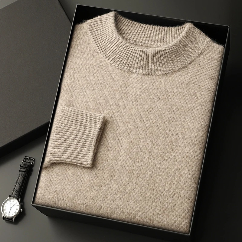 ZOCEPT Mens Winter Thick Sweater Warm Natural Cashmere Seamless Knitted Pullover Solid Top with Collar 240821
