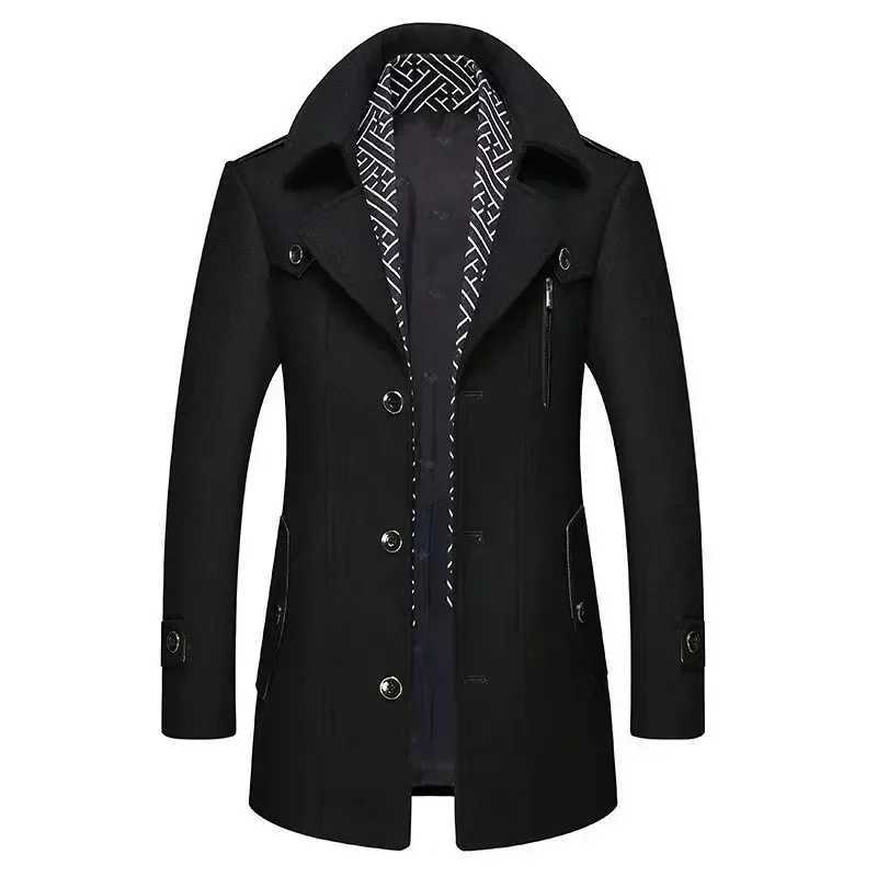 New Winter Men Business Casual Woolen Blends Cashmere Trench Coats Long Jackets Man Fleece Jackets Overcoats Wool Blends Size 4X Y240822