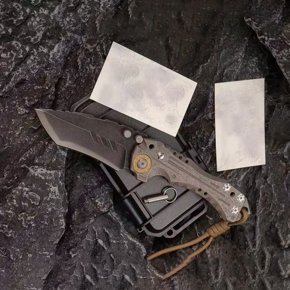 Top quality MBB T1 Survival Tactical Folding Knife Z-Wear Titanium Coating Stone Wash Tanto Point Blade CNC TC4 Titanium Alloy Handle Ball Bearing EDC Pocket Knives