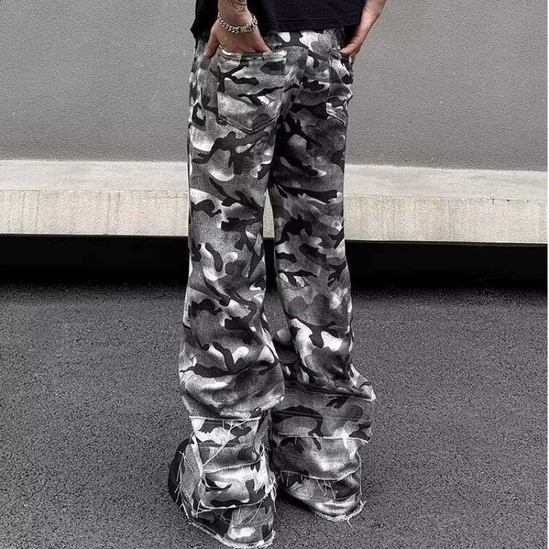 Hip hop camouflage cargo pants mens dyed color block trend drag All Over Street American punk motorcycle Trojan horse 240821