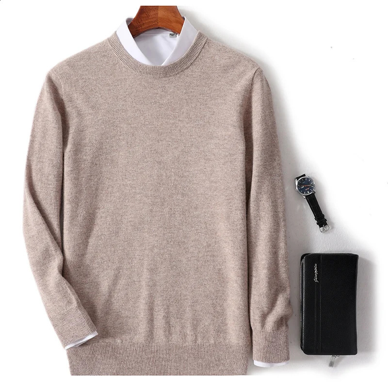 AutumnWinter 100% Beautiful Slave Pure Wool Mens Oneck Casual High end Sweater Plus Size Knitted Bottom 240821