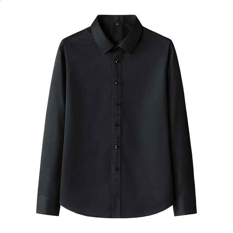 Mens Long-sleeved Slim Shirt Business Casual Formal Office Shirt Male White Black Light Blue Navy Plus Size 8XL Solid Color 240822