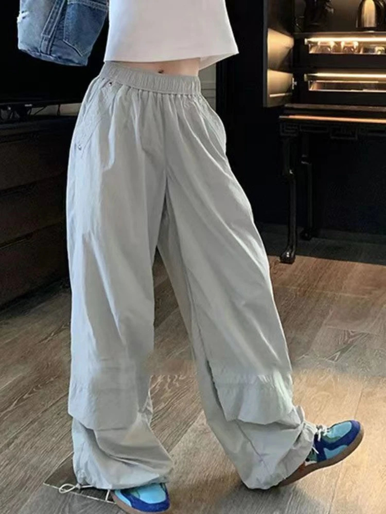 ADAgirl Korean Streetwear Parachute Pants Women Y2k Harajuku Vintage Rivet Baggy Casual Sweatpants Hip Hop Summer Sports Trouser 240821