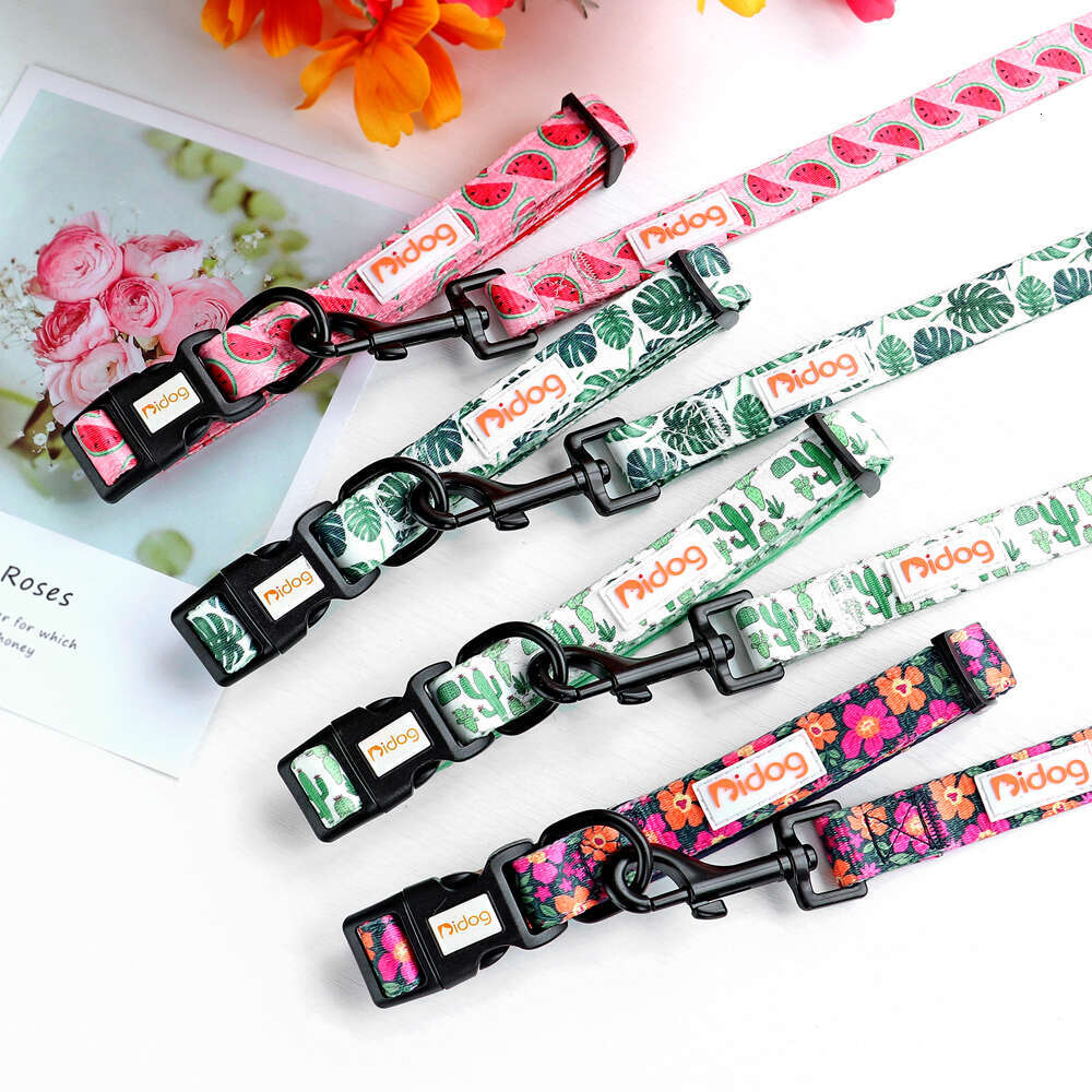 Print Nylon Dog Collar and Set Adjustable Puppy Collars Soft Pet Necklace Walking Leash For Small Medium Dogs Cats Bulldog