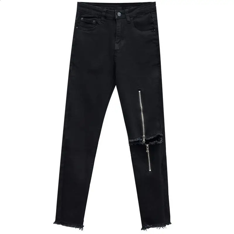 Vintage Black Jeans Women Punk Style Zipper Ripped High Waist Pencil Pants Jeans Womens Gothic Ripped Jeans for Women S-4XL 5XL 240821