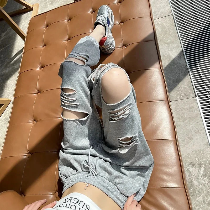 MEXZT Fashion Hole Streetwear Women Harem Pants Summer Harajuku Hollow Out High Waist Elastic Sweatpants Casual Korean Y2k Pants 240821