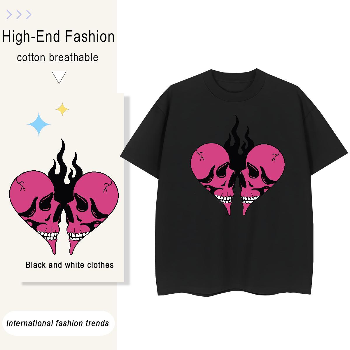 Classic T Shirts Women 230g Cotton O-Neck Short Sleeve Hip Hop skull Couples T Shirts Comfortable Plus Size Cartoon Polos