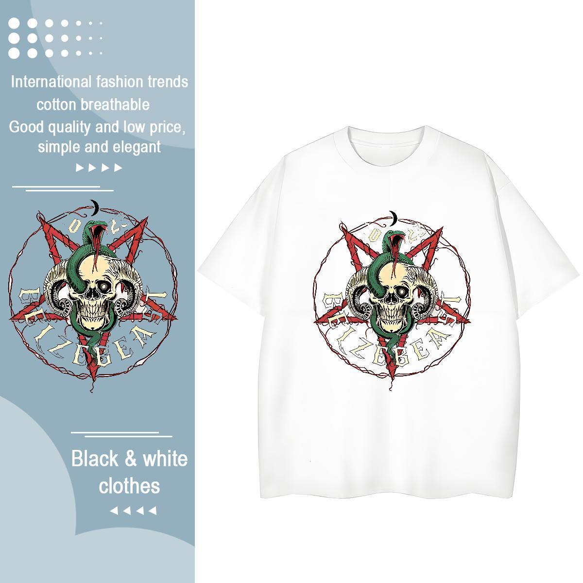 Classic Women T Shirts 230g Cotton Crew Neck Hip Hop Street skull Womens Tshirts Loose DIY Logo Clothings