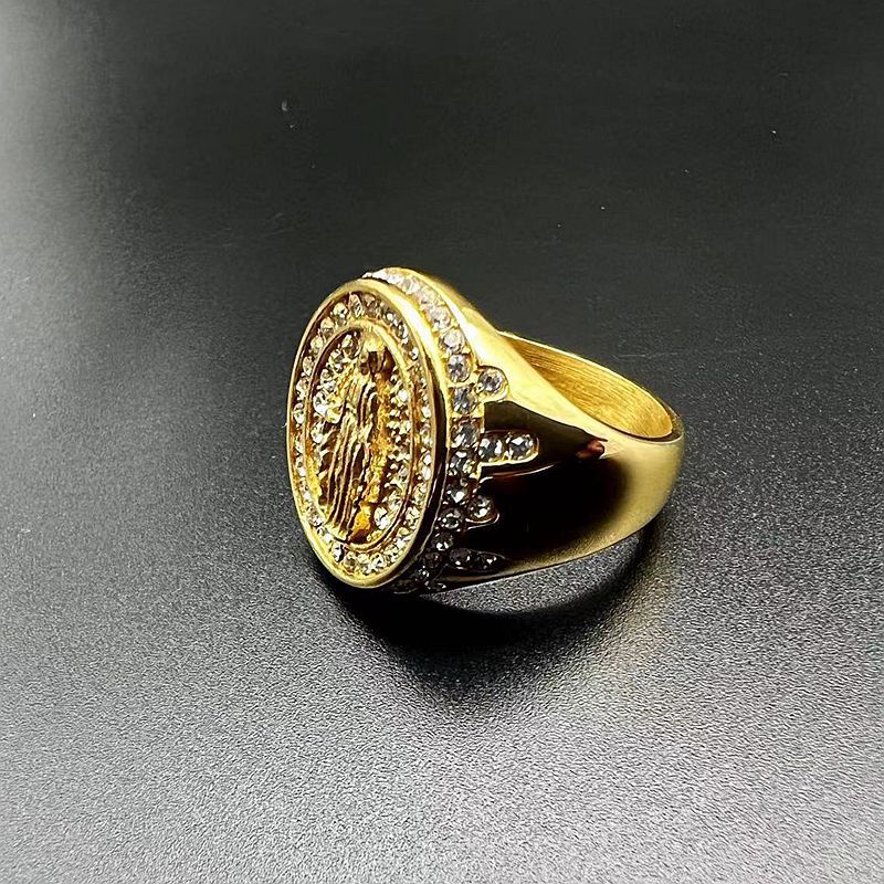 Vintage Casting Virgin Mary Ring 316L Stainless Steel Gold Plated with Zicon Jewelry