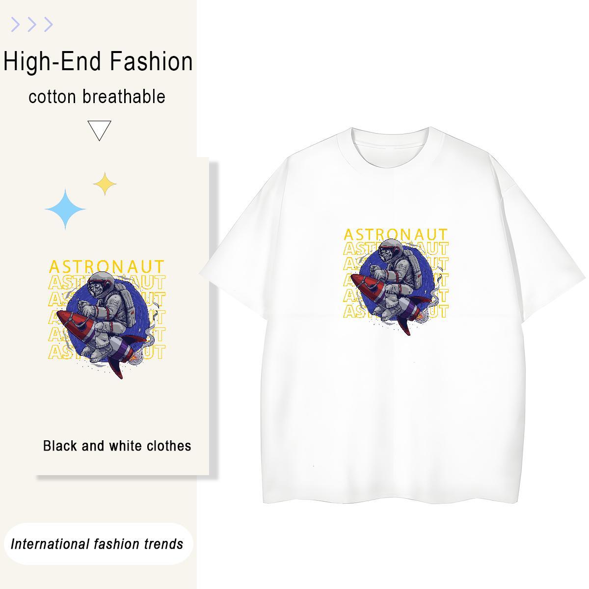 Loose fit Womens Tshirts 230g Cotton spaceman Street Womens T Shirts Short Sleeve O-Neck Black White Tees Shirts