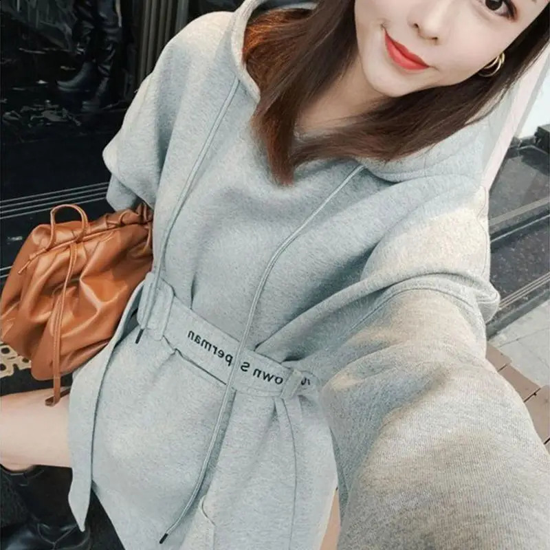 Grey Hoodie Loose Womens Sportswear Gothic Winter Cold Clothing Warm ner 2000s Thick E S 240821