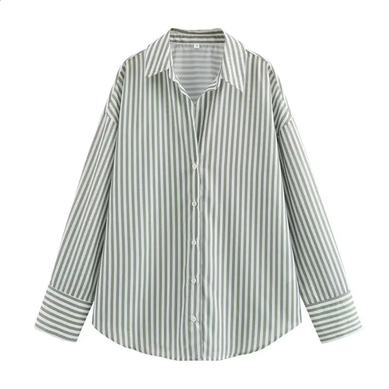 TRAF Shirts Summer Womens Tops 2024 Chic Striped Loose Blouses Street Elegant Joker Youth Shirt 240821