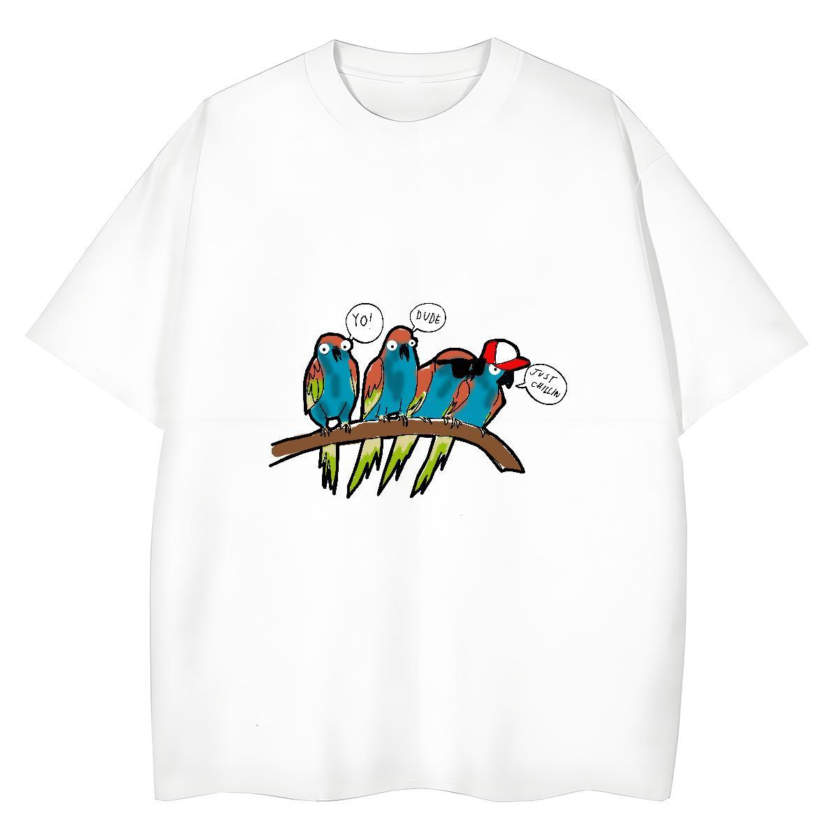 Fashion New Women T Shirts Round Neck Short Sleeve 230g Cotton Couples T Shirts Skull bird Beach Popular Tees Shirts
