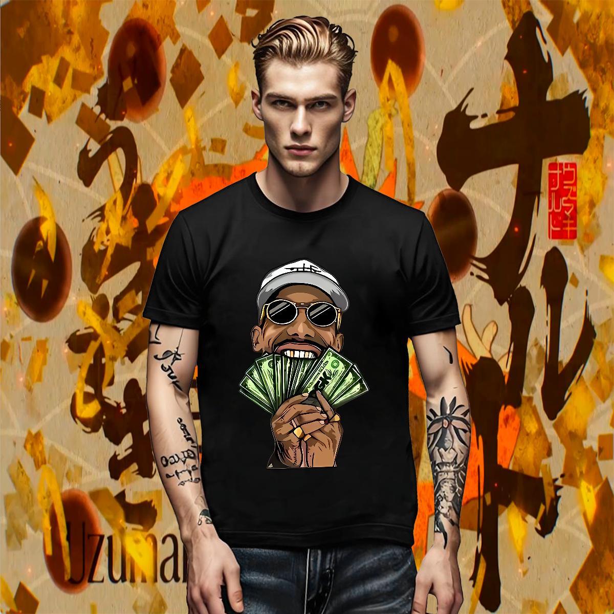 Soft Men Tees Hip Hop Street 230g 100% Cotton DIY Anime Crew Neck money T Shirts Men Designer Fashion Clothings