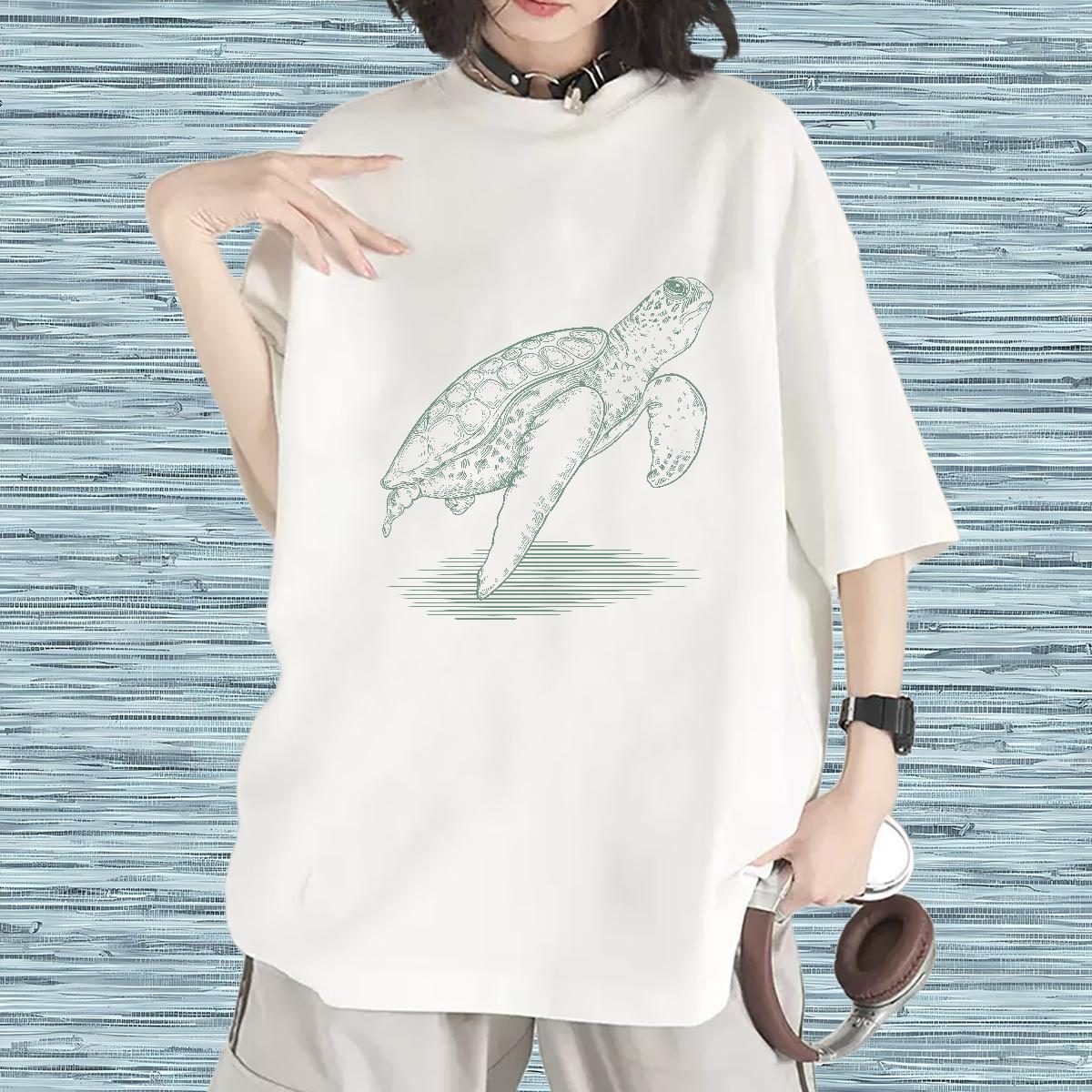 2024 T shirt Short Sleeve O-Neck 230g Cotton Women Tees Floral Print tortoise Street Wear Free Shipping Tee Shirt