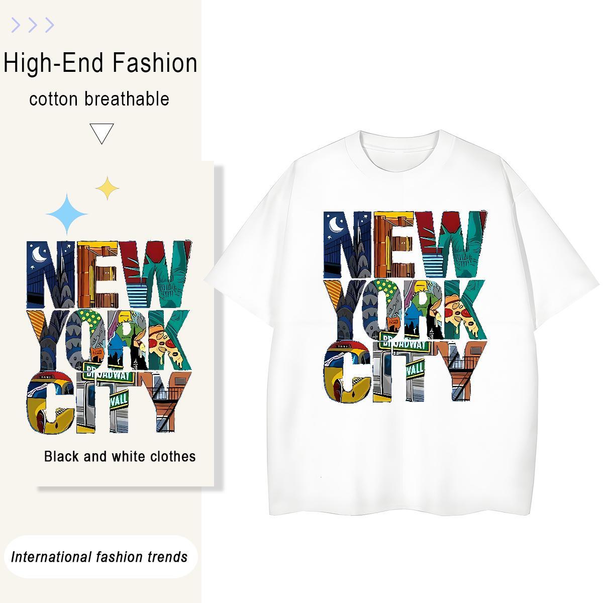 Classic Men Clothes T-Shirt Street Casual 230g 100% Cotton Cartoon Printing L-4XL Crew Neck Breathable New York T-Shirts Designer Tops Shirt