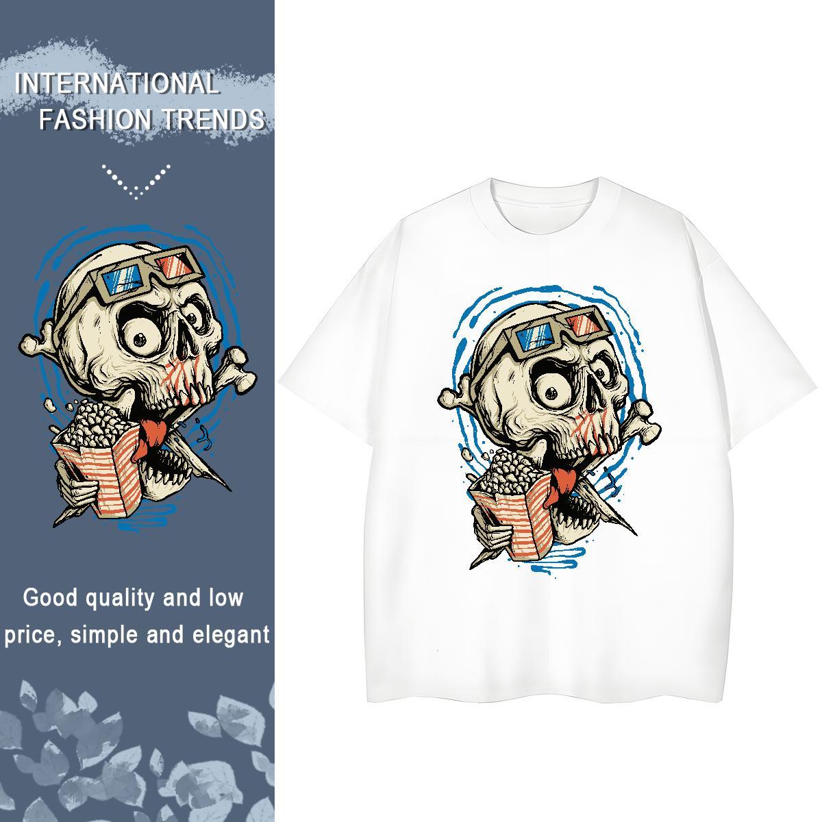 Stylist Womens T Shirts 230g Pure Cotton Breathable Crew Neck Hip Hop skull Women Tees Nice DIY Printed Clothes