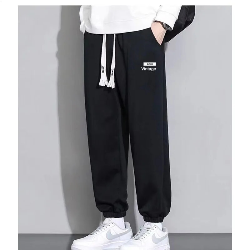 Spring and Autumn Fashion Casual Versatile Oversized Solid Color Tied Feet 9/4 Trendy Loose and Elegant Men Sports Pants 240822
