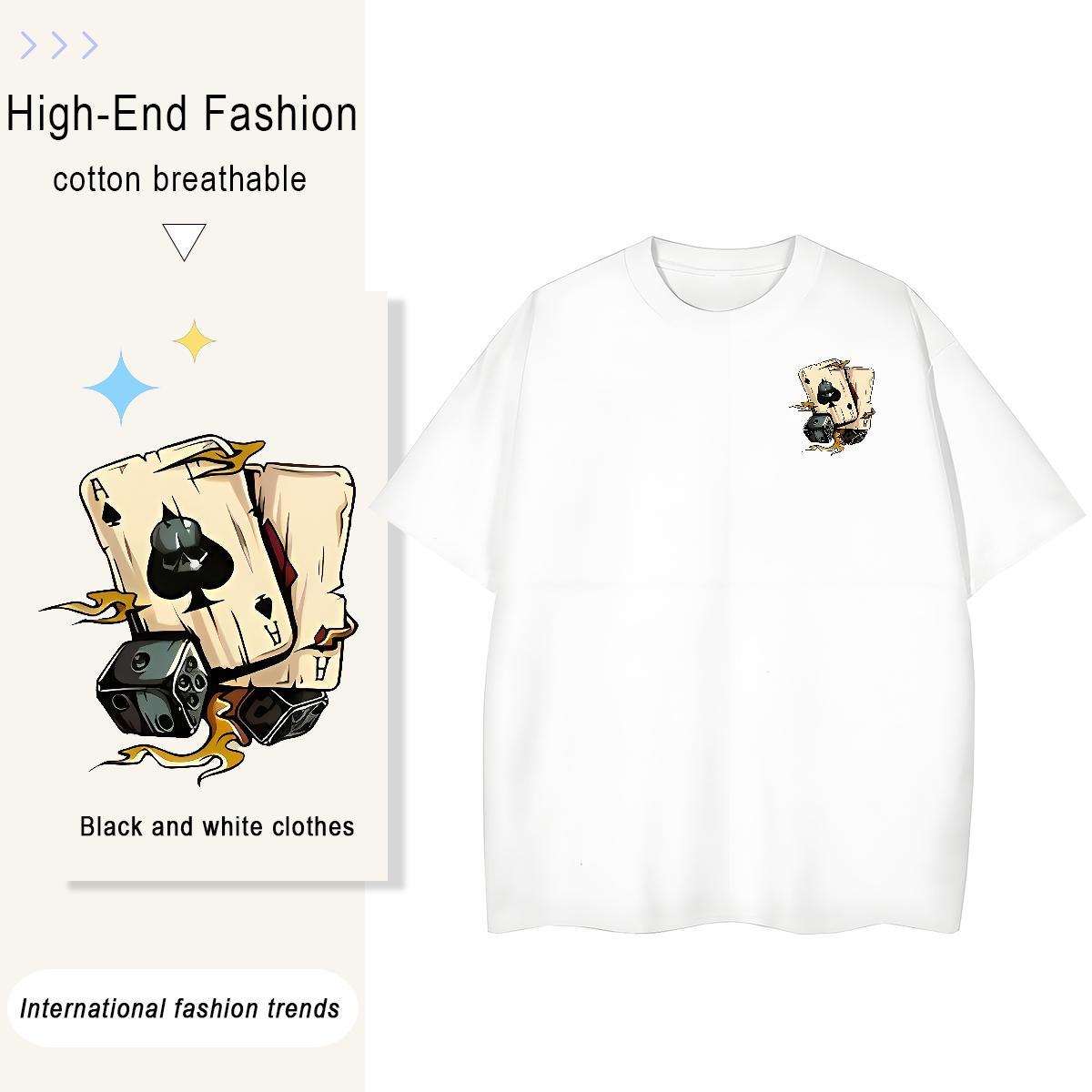 Female Womens Tshirts 230g Cotton playing card Hip Hop T Shirts Women Breathable Soft White Plus Size Polos
