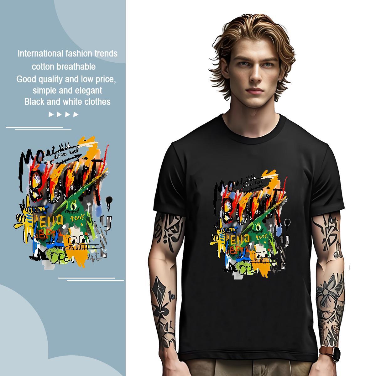 Fashion Design graffiti Men Tops Tees 100% Cotton 230g T-Shirts Cartoon Printing L-4XL Daily Outfit Round Neck Short Sleeve Loose Tees Shirts