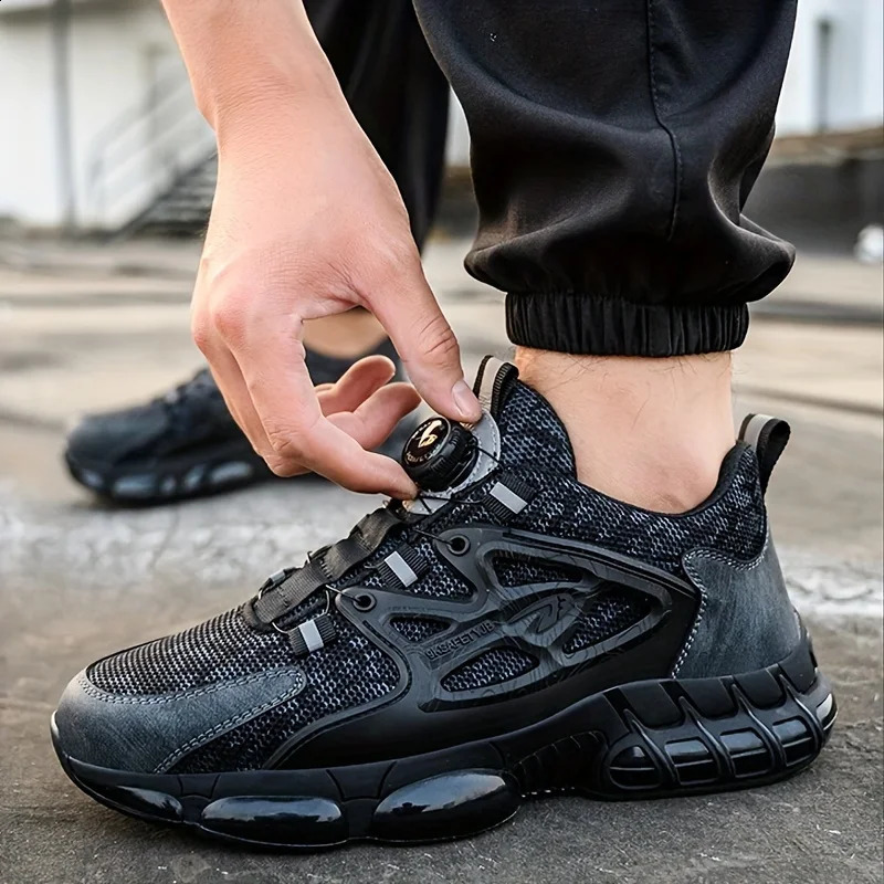 Rotating Button Safety Shoes Men Steel Toe Sneaker Air Cushion Work Shoes Man Puncture Proof Work Safety Boots Protective Shoes 240821
