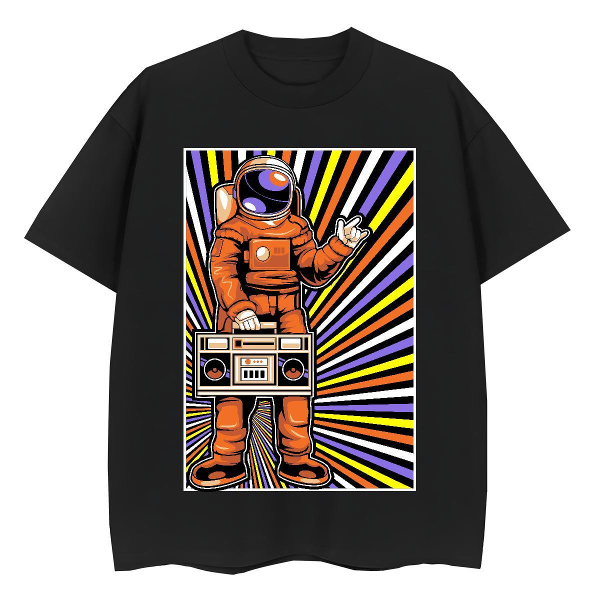 Loose fit Unisex Tshirts 230g Cotton cosmonaut Street T-Shirts for Women O Neck Short Sleeves DIY Anime Wear