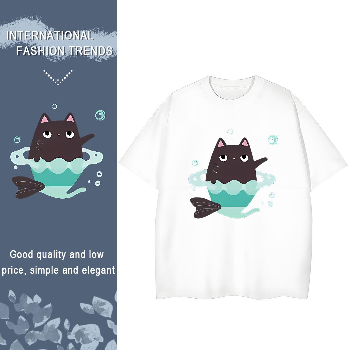 Factory Direct Woman T Shirts Crew Neck 230g 100% Cotton Couples T Shirts DIY Printed cat Summer Casual High quality Clothes Shirt