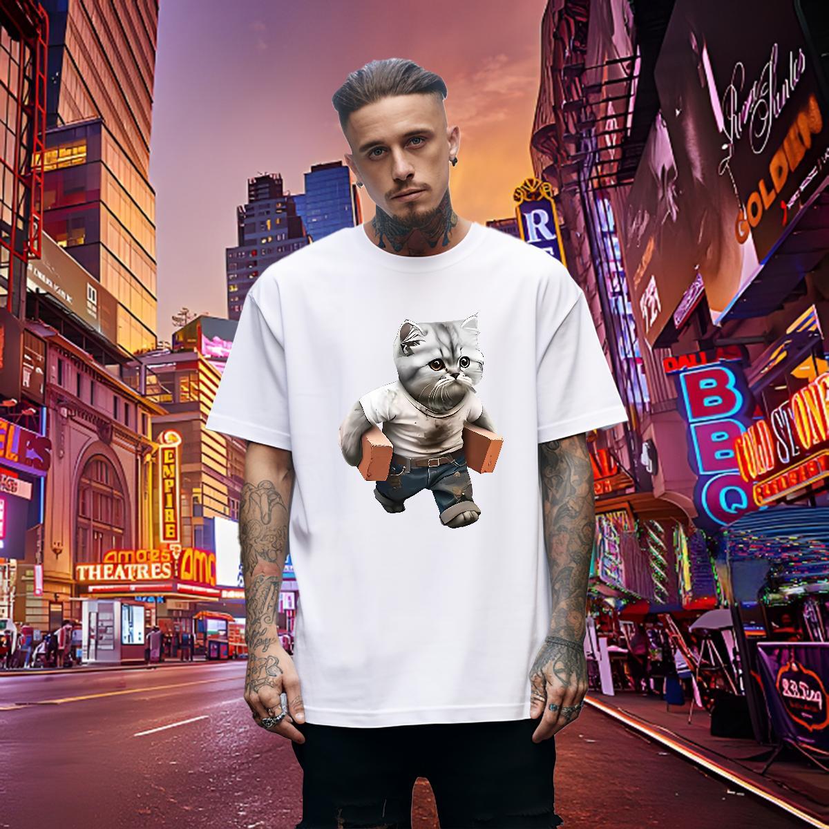 Classic T-Shirts for Men cat Crew Neck Spring Summer Skull 230g 100% Cotton Couples T Shirts Wholesale Tees Shirts