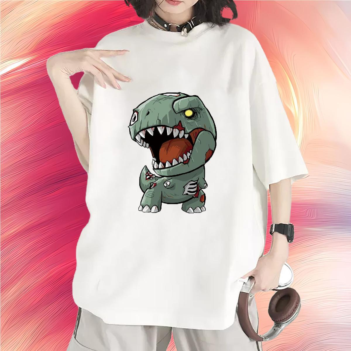 TOP Quality T Shirts Women Breathable Short Sleeve 230g 100% Cotton Woman Tshirt Cartoon Printing L-4XL dinosaur High Street Hip Hop Designer Top Shir